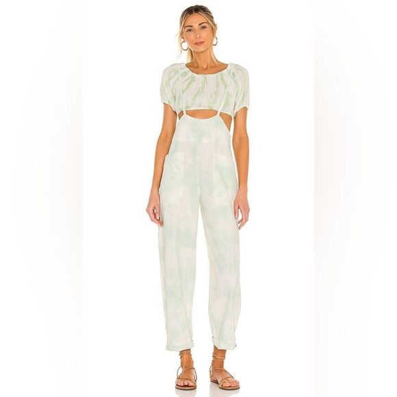 Free People Stroll In Kyoto Overall Jumpsuit Tie Dye Green - Picture 1 of 10